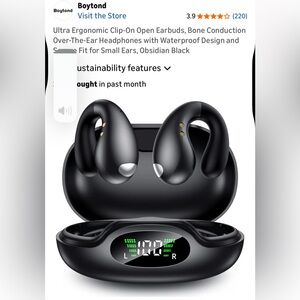 NIB Boytond Ultra Ergonomic Clip On Open Earbuds Bone Conduction Obsidian Black